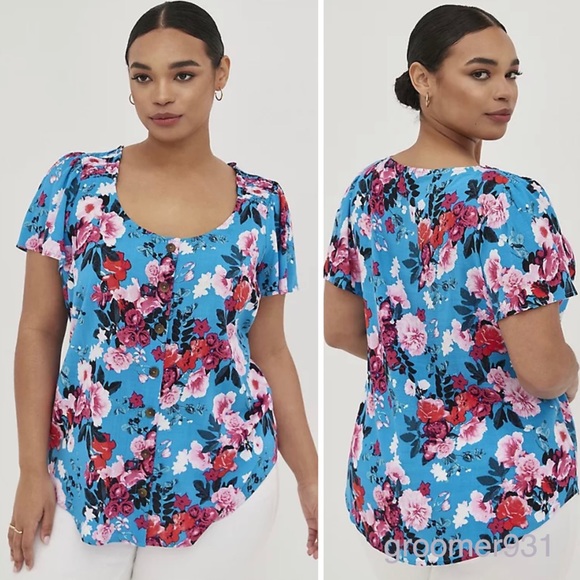 Torrid Rayon Slub Button-Front Flutter Sleeve Top Size 4X NWT - Picture 14 of 15